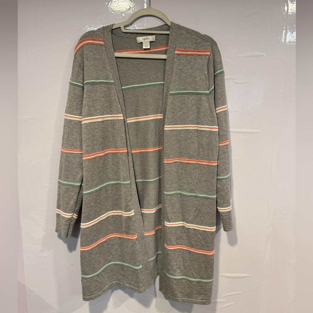 Grey stripe‎ orange and green CJ Banks cardigan